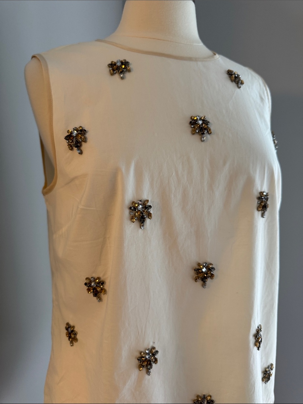J Crew Collection NWOT Embellished Sleeveless Top - Ivory, Size 10
